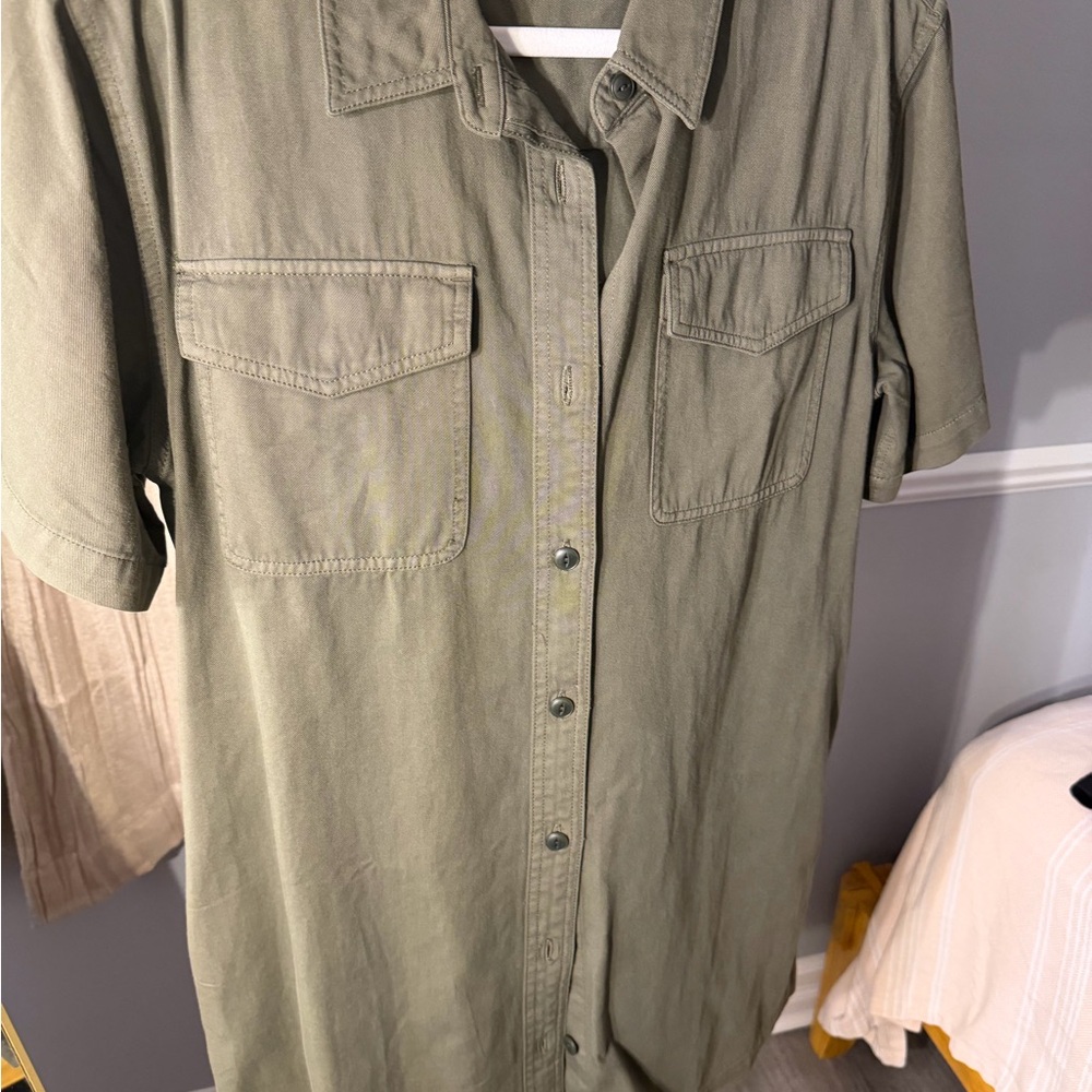 Madewell army green shirt dress women’s size large Short-Sleeve Utility wbuttons